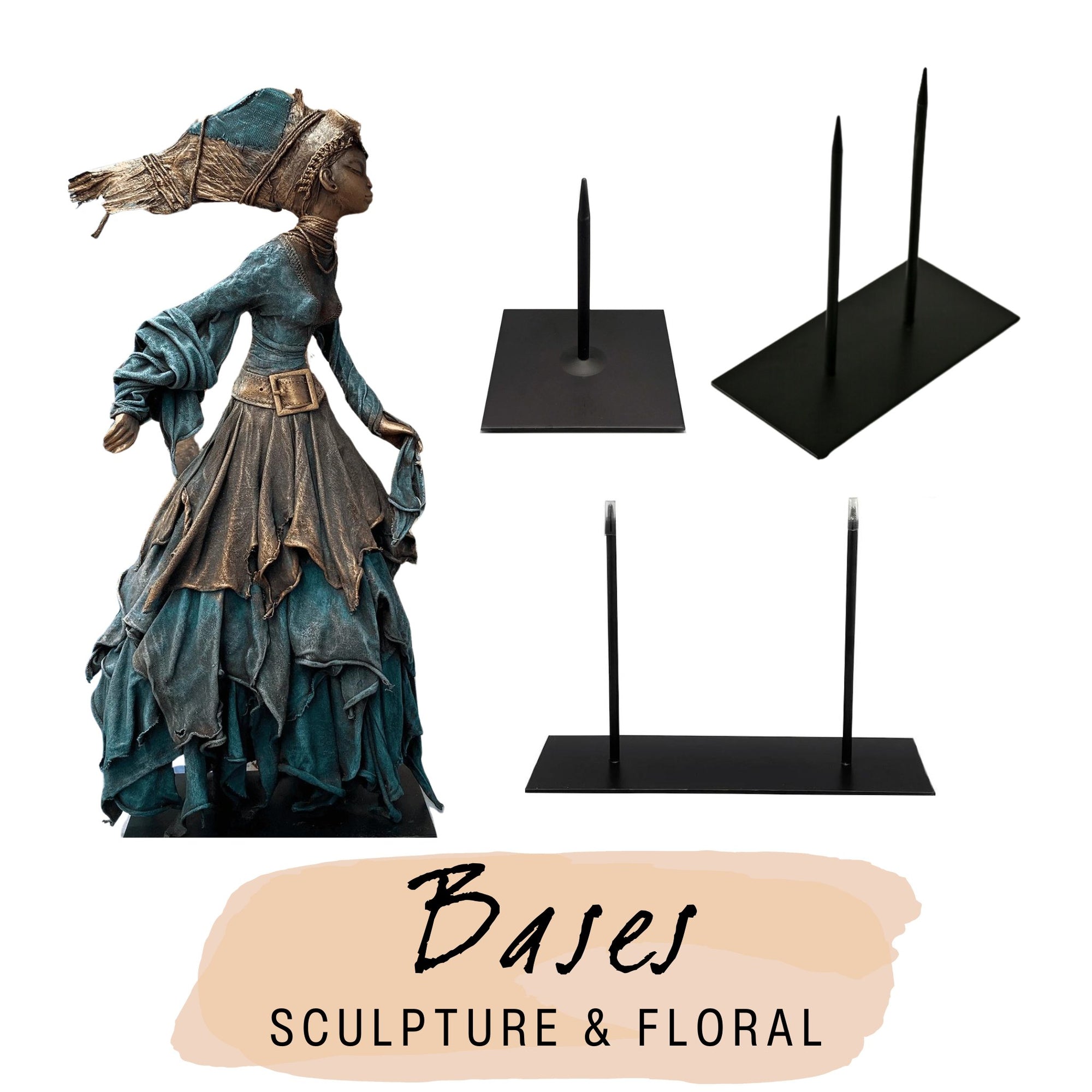 Powertexcreations, your online store for sculpting and Mixed Media, has beautiful black metal bases in inventory for sculptors and floral designers.