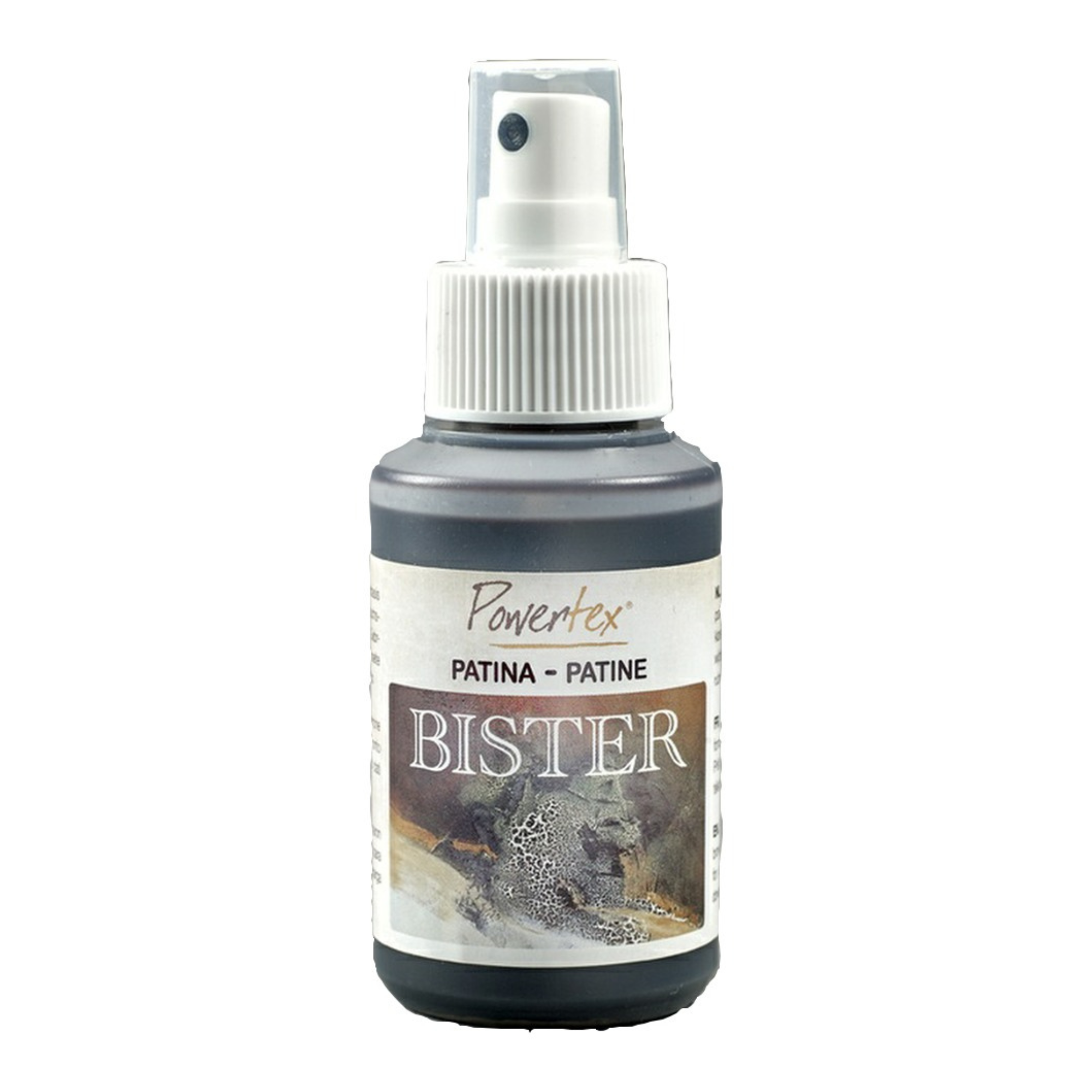 Powertex Water Based Bister in Patina Brown color, housed in a 100ml or 3.4oz spray bottle.