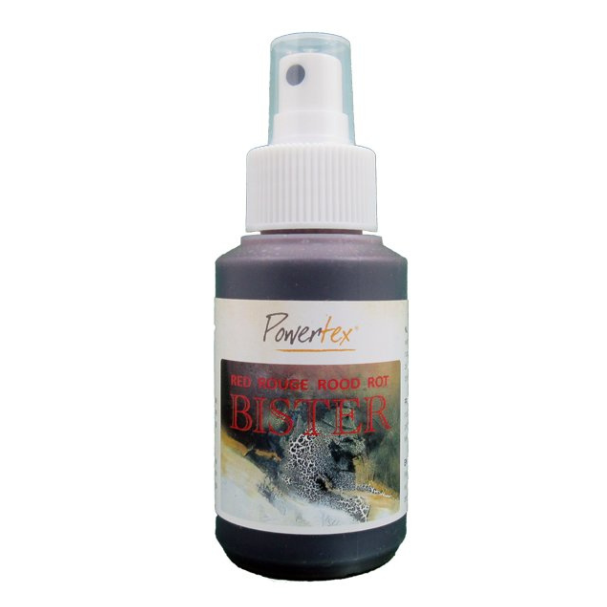 Powertex Water Based Bister in Red color, housed in a 100ml or 3.4oz spray bottle.