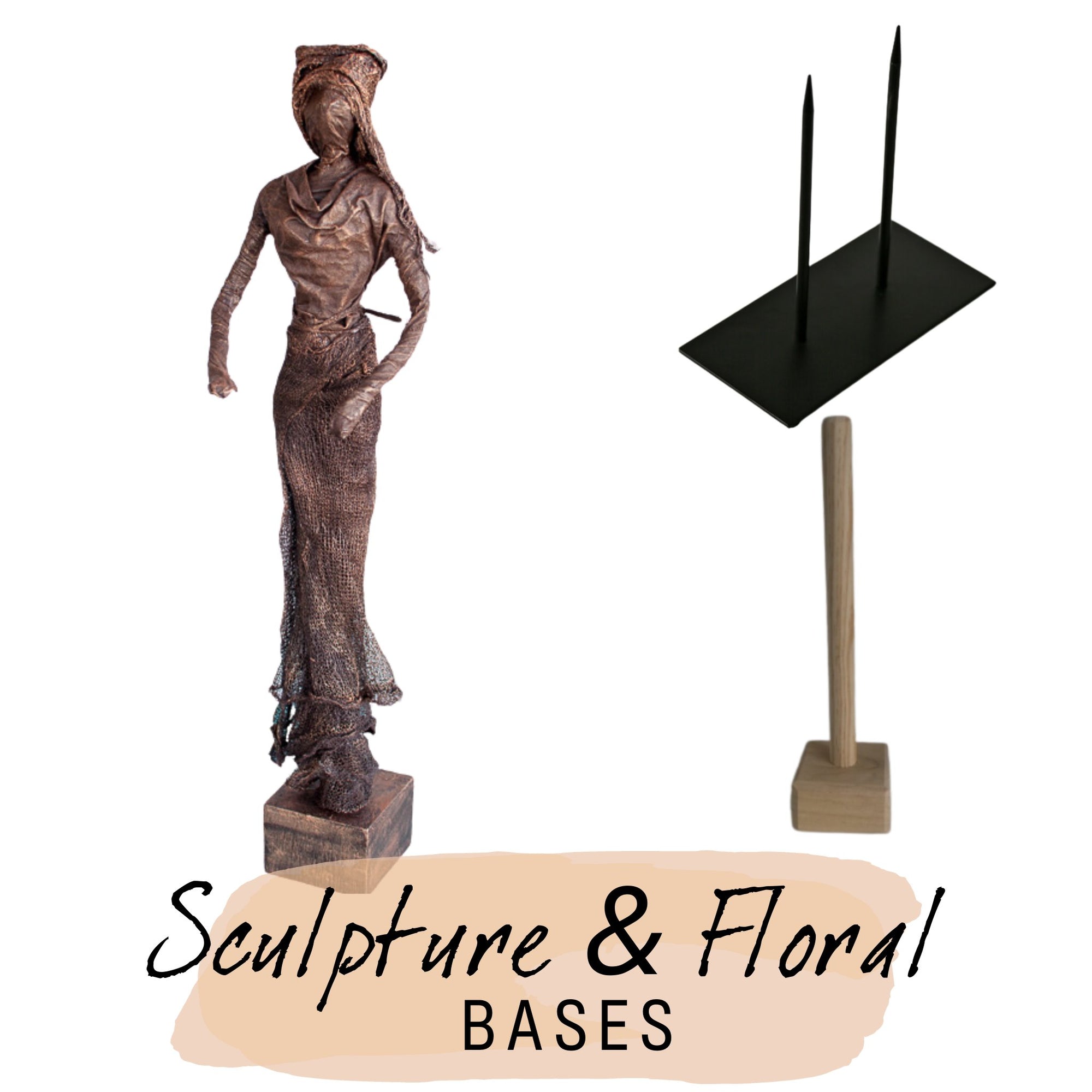 Powertexcreations, your online store for sculpting and Mixed Media, has beautiful black metal bases in inventory for sculptors and floral designers. 