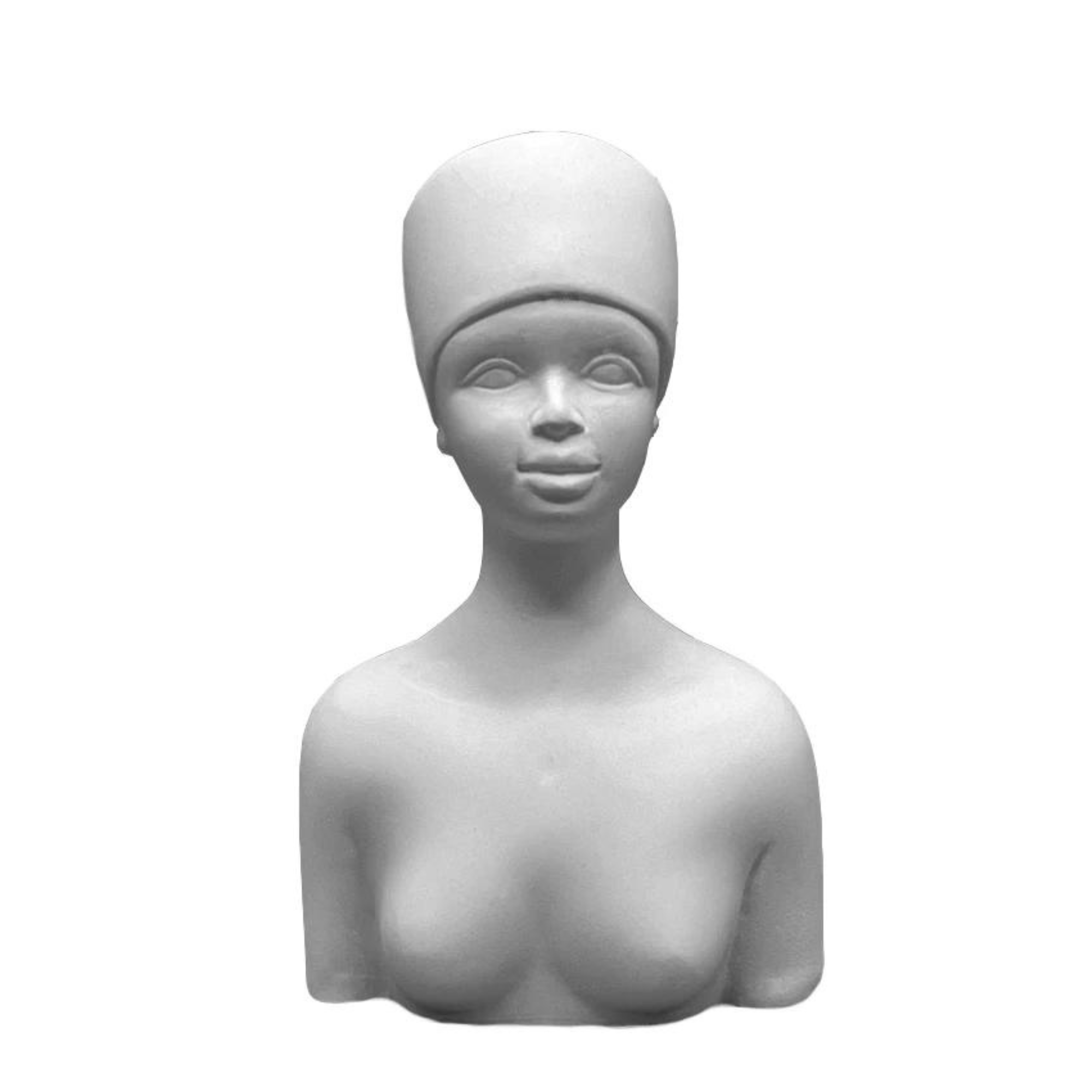 Pictured: Plaster bust of lady with head wrap.