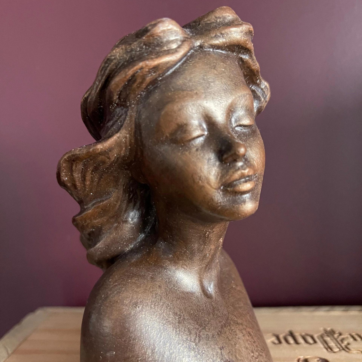 Plaster Bust Marjani finished with a bronze patina, front view