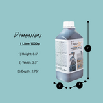 Pictured: Dimensions of 1000g Bottle of Powertex Universal Medium.