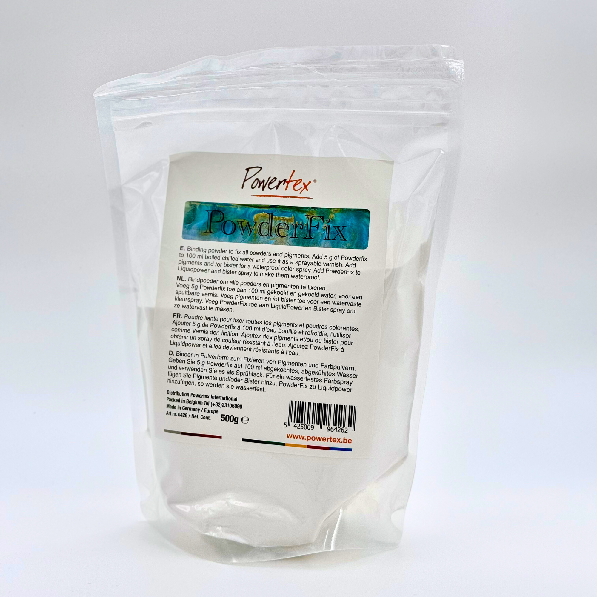 Pictured: Front view of Powertex Powder Fix 500 gram bag.