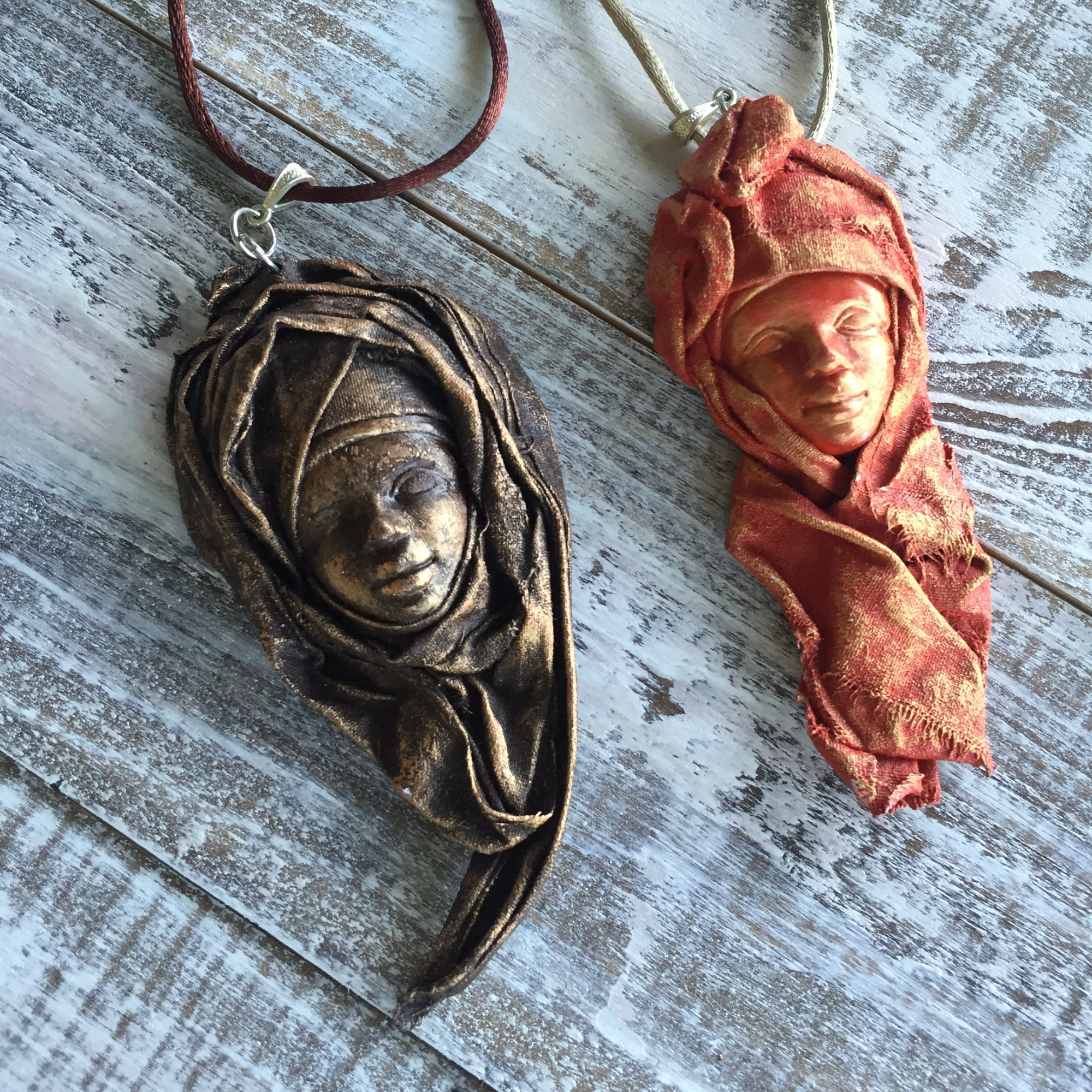 Pictured: Jewelry Pendants incorporating Powertex flat back plaster heads. 